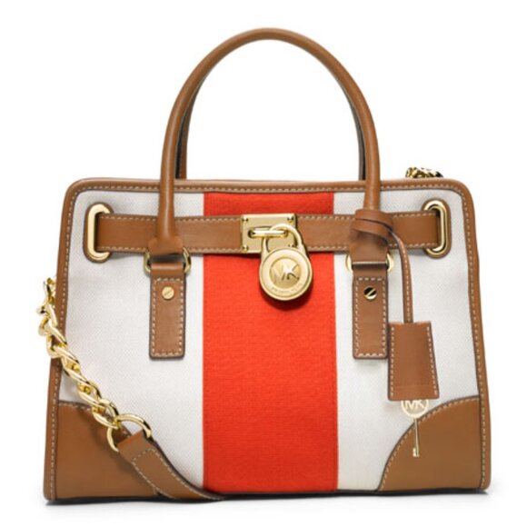 Michael Kors Hamilton Striped Canvas Large Red White Totes only - Picture 2 of 2